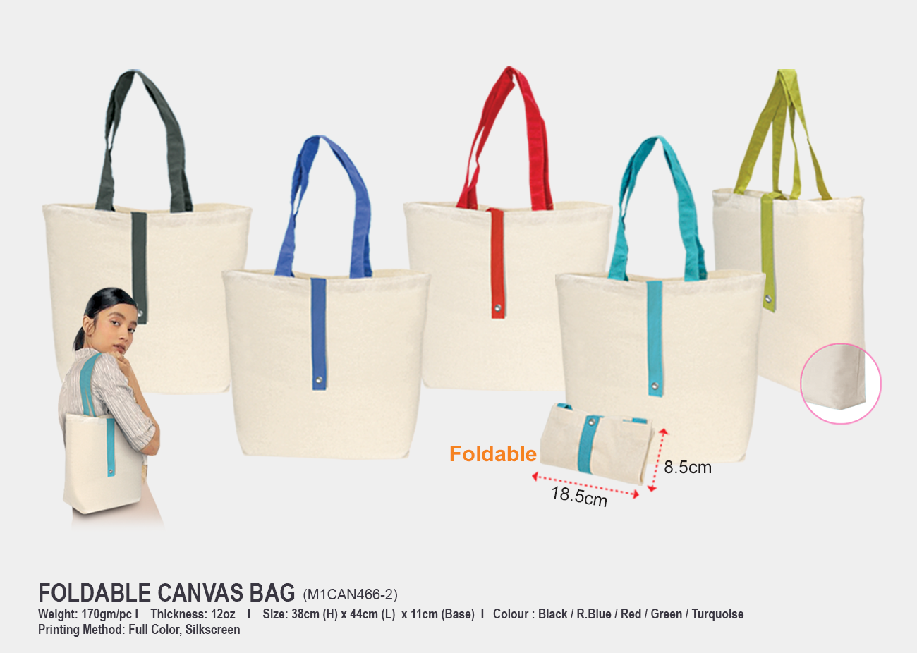 Foldable Canvas Bag M1CAN466-2 <br> 38cm(H) x 44cm(L) x 11cm(W)