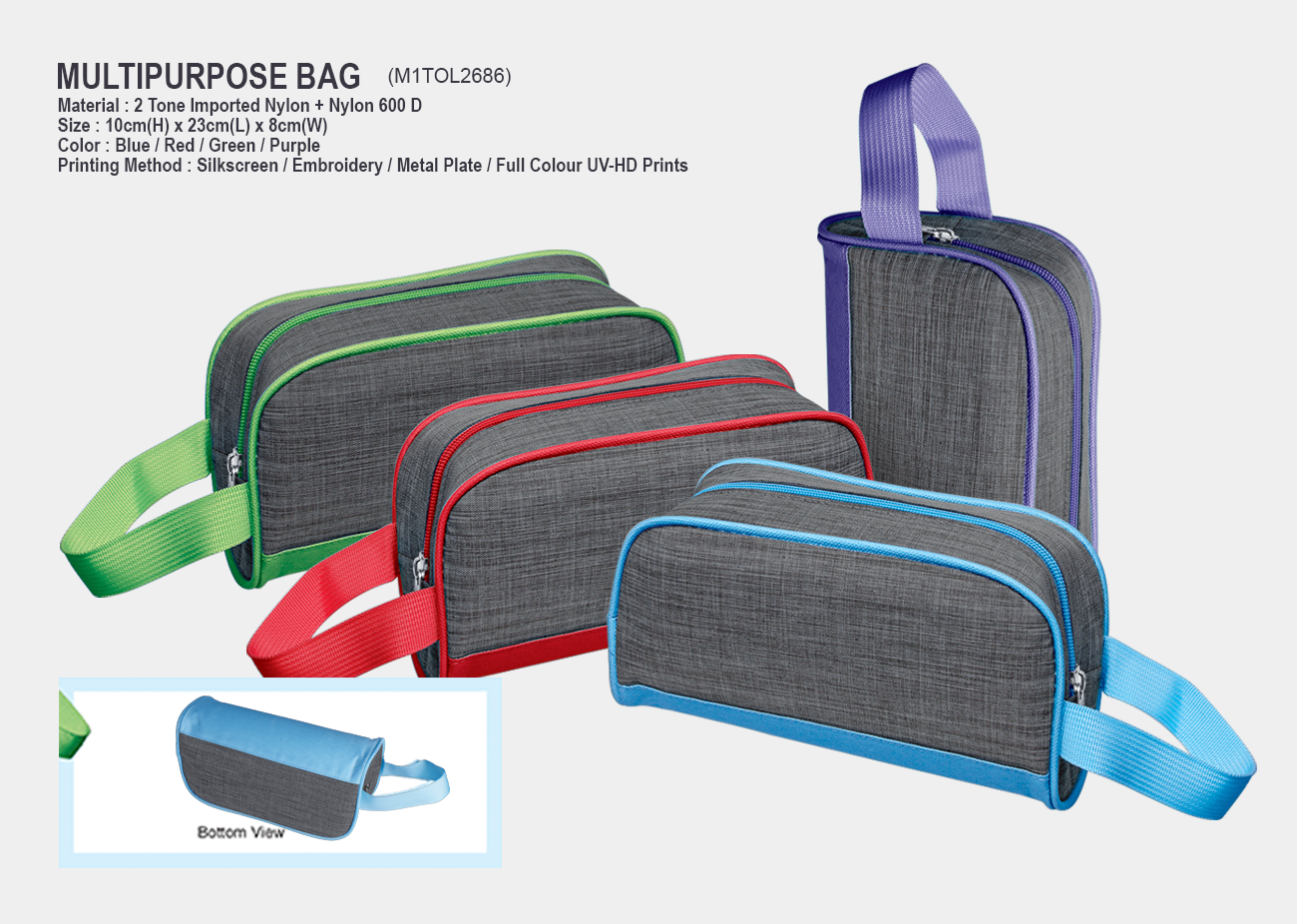 Multi Purpose Bag / Toiletries Bag M1TOL2686 <br> 10cm(H) x 23cm(L) x 8cm(W)