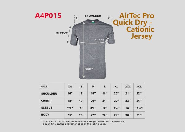 AirTec ProQucik Dry – Cationic Jersey A4P015 chart