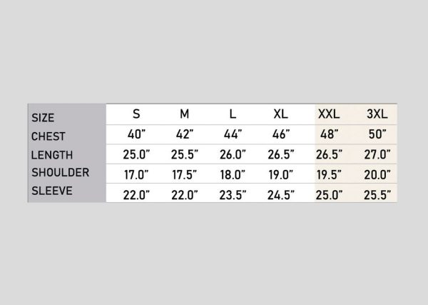 Bonde Jacket A3J17 chart