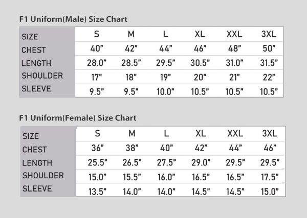 F1 Uniform A3US2411 chart