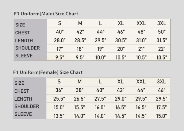 F1 Uniform A3US2711 chart