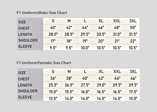 F1 Uniform A3US2811 chart