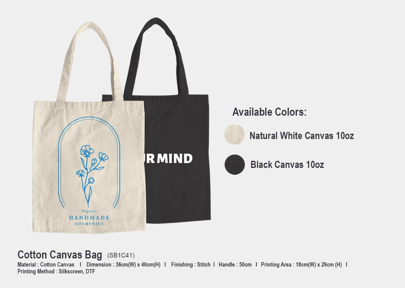 Cotton Canvas Bag SB1C41 <br> 36cm(W) x 40cm(H)