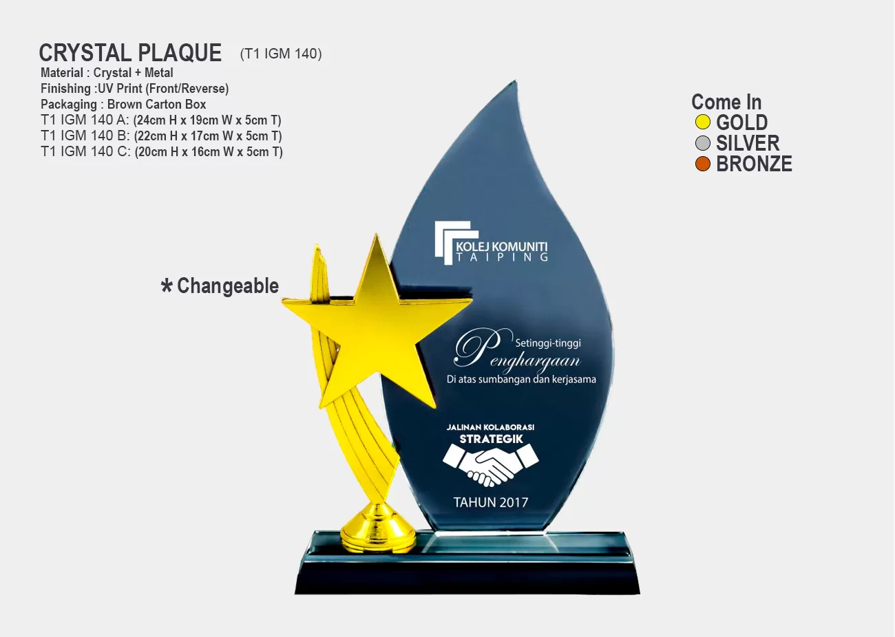 Crystal Plaque Award - Crystal Plaque Star Series T1 IGM 140