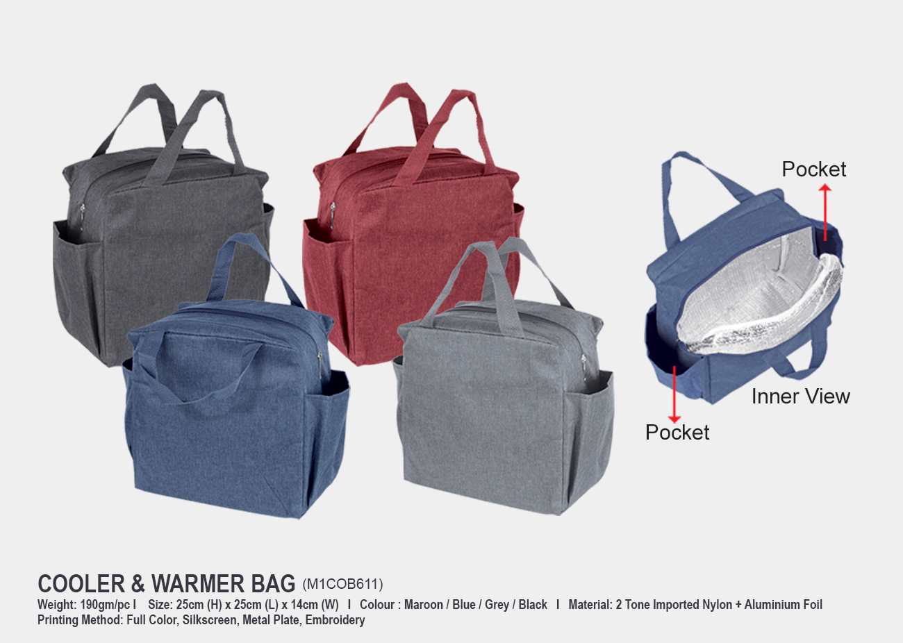 Cooler & Warmer Bag M1COB611 <br>25cm(H) x 25cm(L) x 14cm(W)