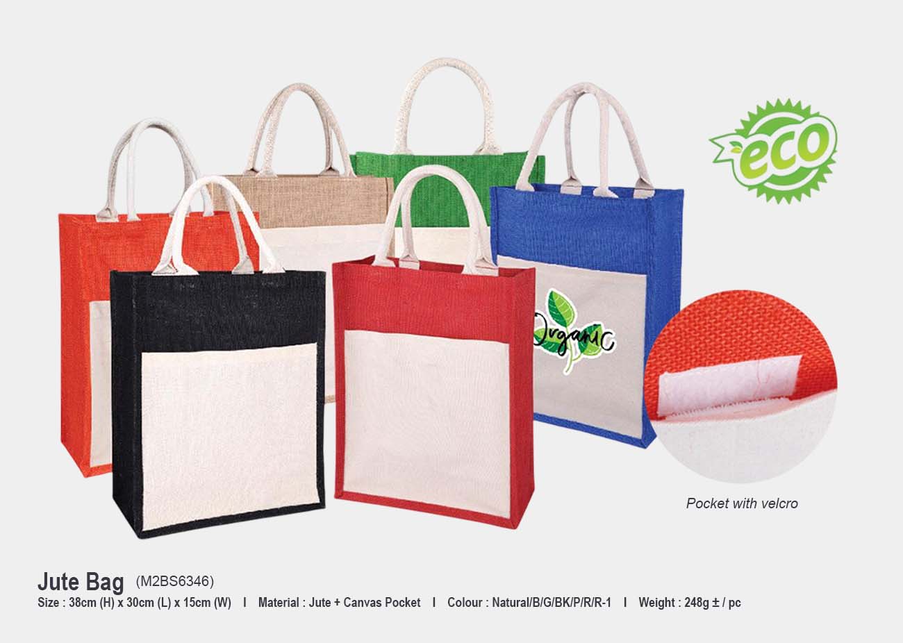 Jute Bag M2BS6346 <br> 38cm (H) x 30cm (L) x 15cm (W)