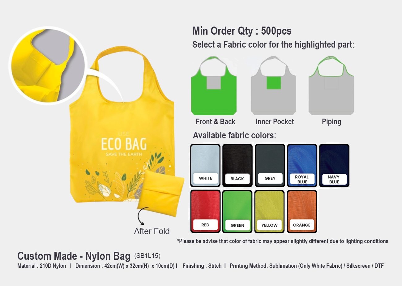 Foldable Nylon Bag SB1L15 <br> 42mm(W) x 32mm(H) x 10cm(D) (A3)