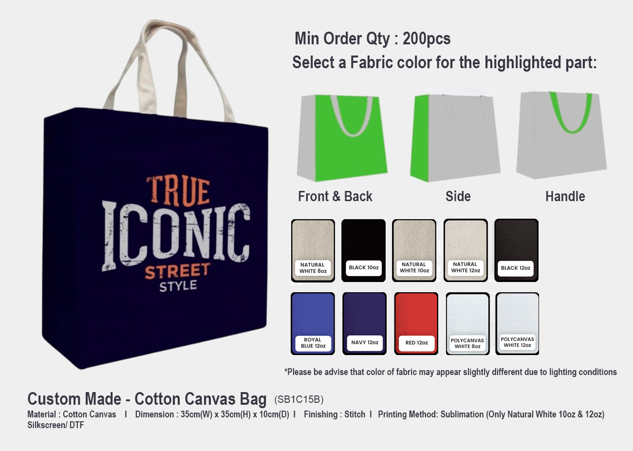 Canvas Bag SB1C15B <br>35cm (W) x 35cm (H) x 10cm(D)