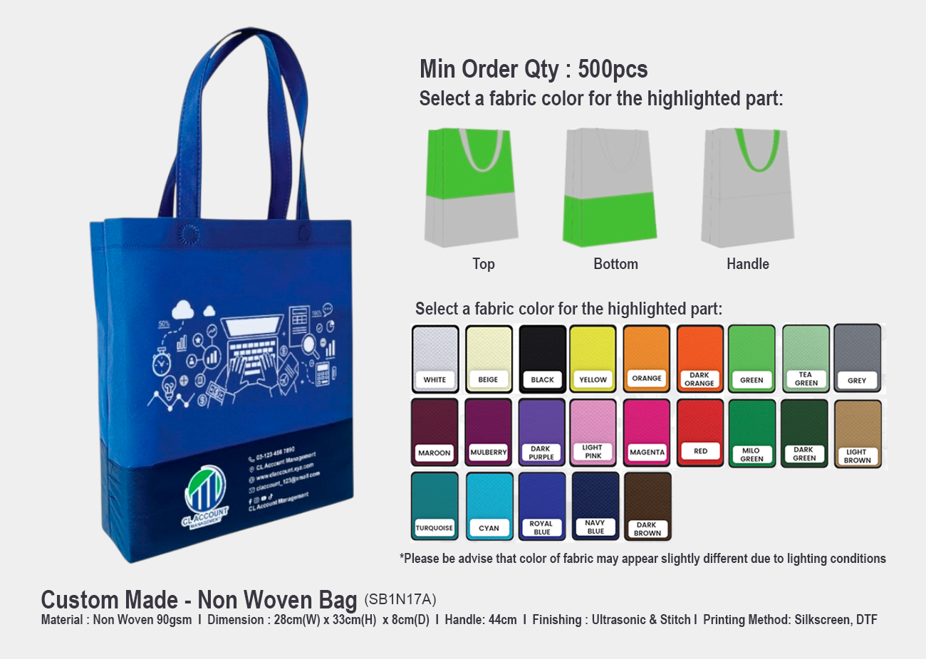 Non Woven Bag SB1N17A <br> 28cm(W) x 33cm(H) x 8cm(D)