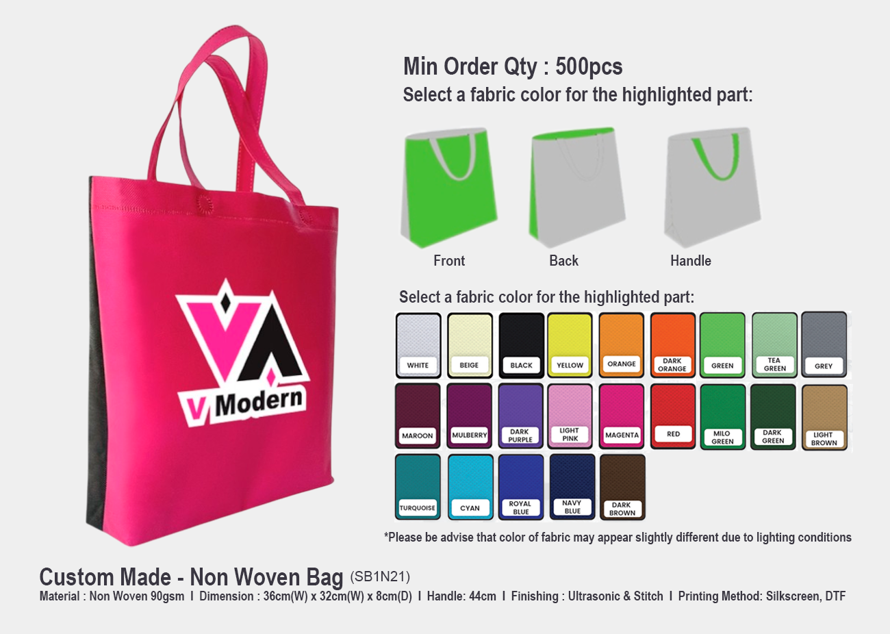 Non Woven Bag SB1N21 <br> 36cm(W) x 32cm(H) x 8cm(D)