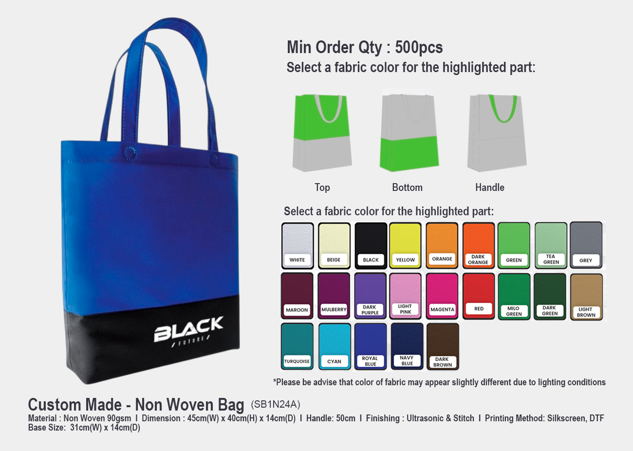 Non Woven Bag SB1N24A <br> 45cm(W) x 40cm(H) x 14cm(D)