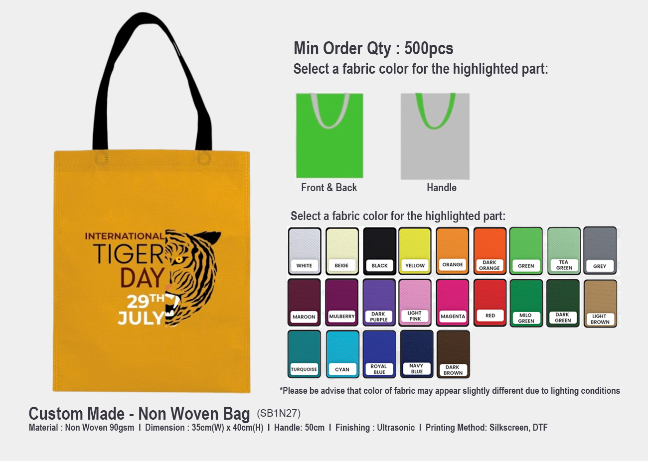 Non Woven Bag SB1N27 <br> 35cm(W) x 40cm(H)