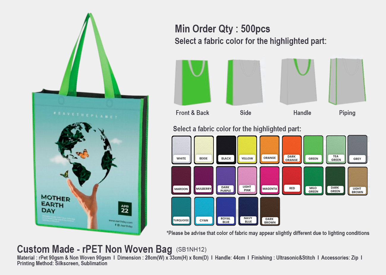 rPET Non Woven Bag SB1NH12 <br> 28cm(W) x 33cm(H) x 8cm(D)