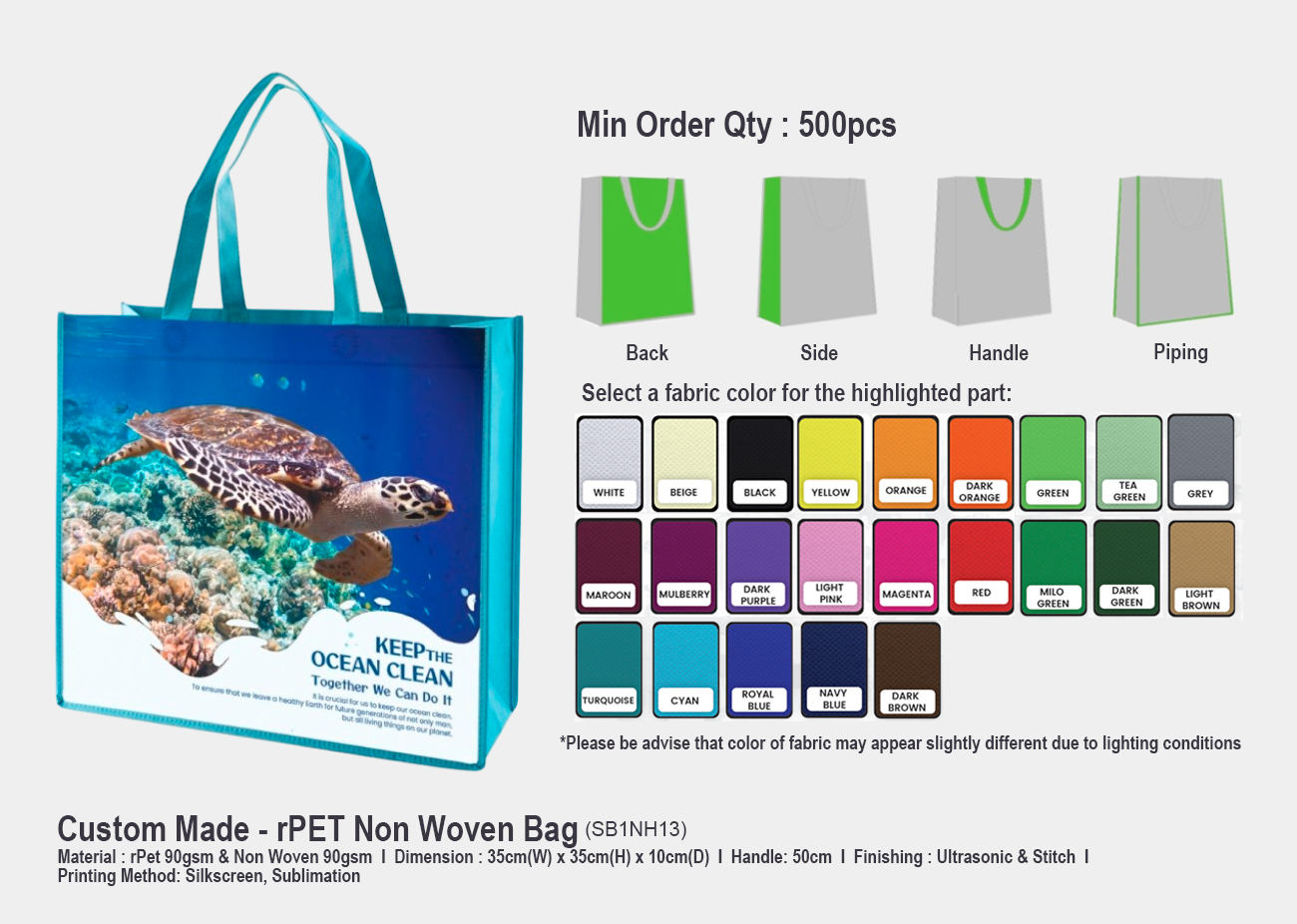 rPET Non Woven Bag SB1NH13 <br> 35cm(W) x 35cm(H) x 10cm(D)