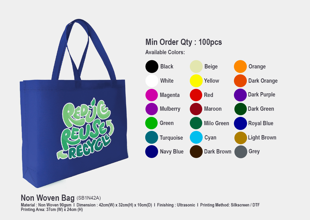 Non-Woven Bag SB1N42A <br> 42cm(W) x 32cm(H) x 10cm(D)