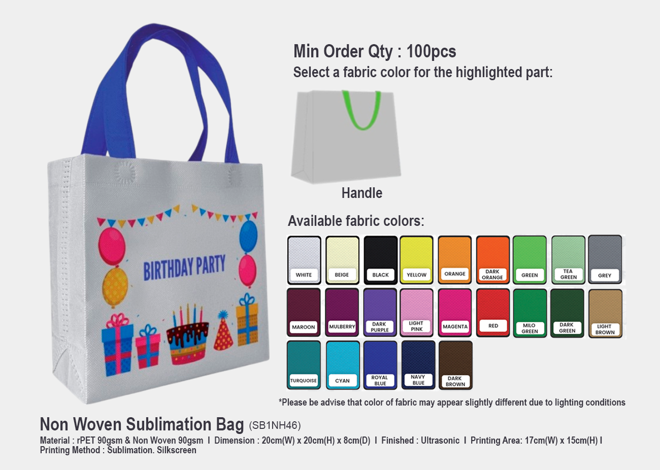 rPET Non Woven Bag SB1NH46 <br> 20cm(W) x 20cm(H) x 8cm(D)