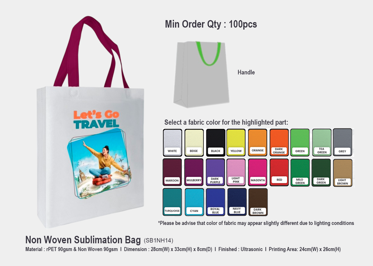 rPET Non Woven Bag SB1NH14 <br> 28cm(W) x 33cm(H) x 8cm(D)