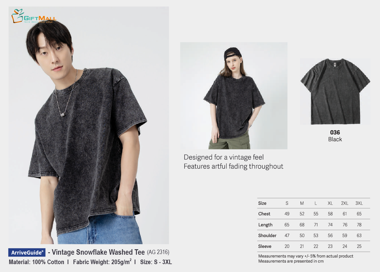 Arrive Guide AG2316<br>(205gsm) Vintage Wash Tee