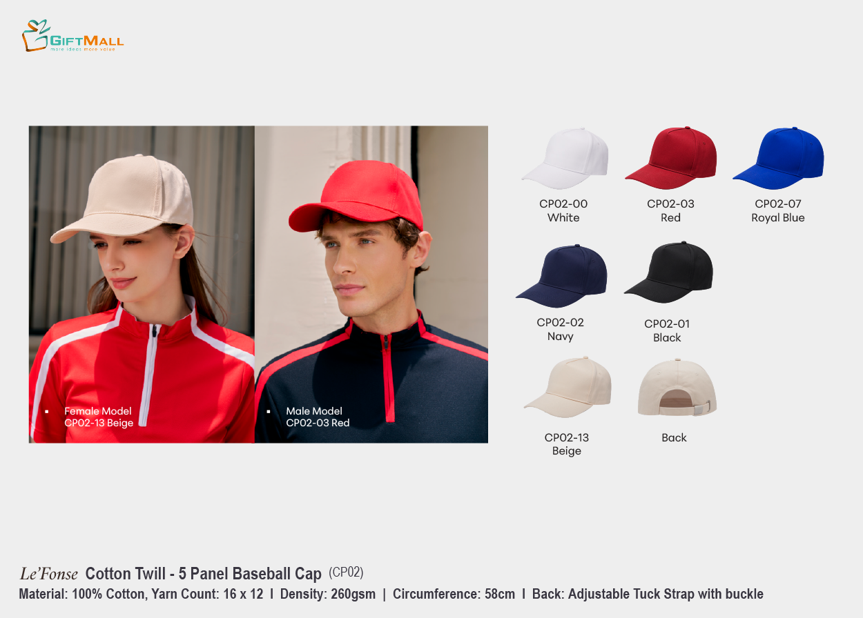 Le'fonse CP02<br>5 Panel Baseball Cap
