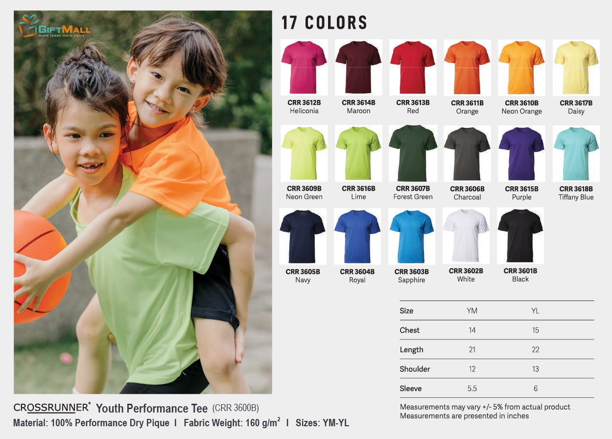Crossrunner CRR 3600B (160gsm)<br>Youth Performance Tee