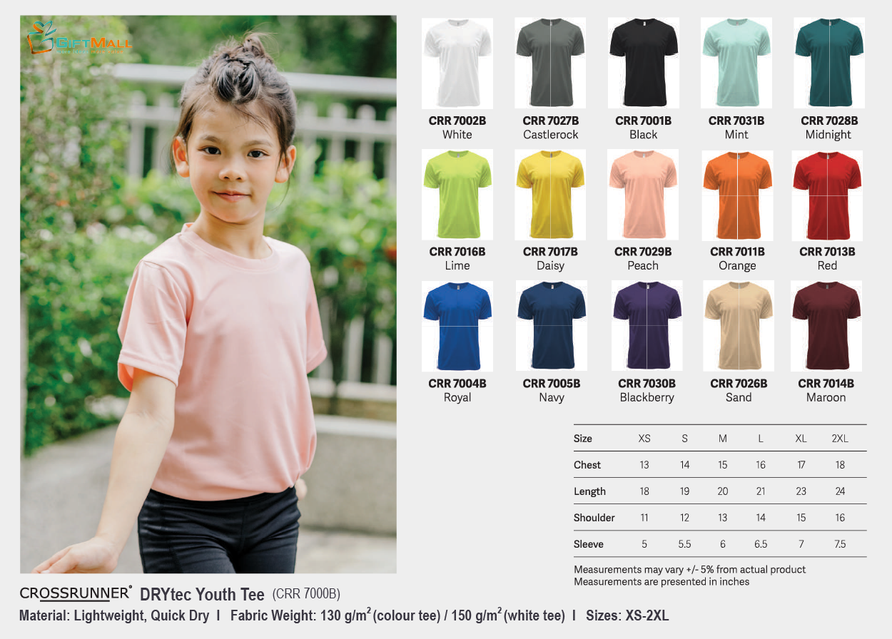 Crossrunner CRR 7000B (130gsm-color)<br>DRYtec Youth Tee