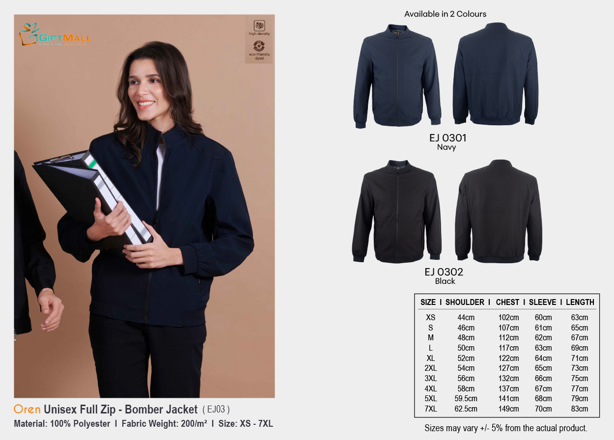 Oren EJ03  (200gsm)<br>Unisex Bomber Jacket