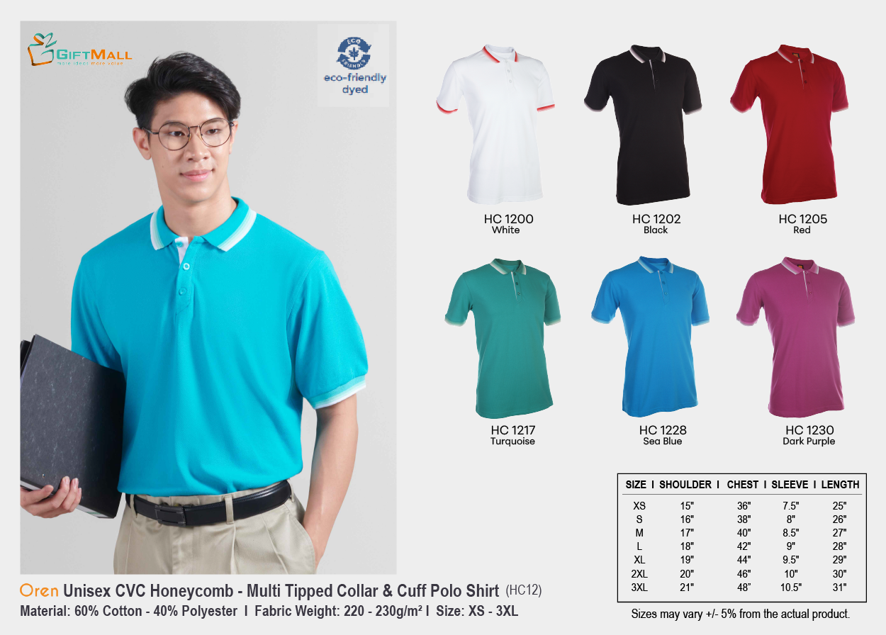 Oren HC 12<br>(220-230gsm)<br>Unisex CVC Honeycomb