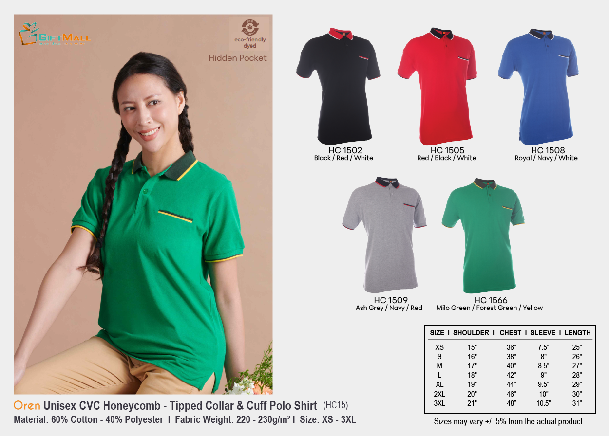 Oren HC 15<br>(220-230gsm)<br>Unisex CVC Honeycomb