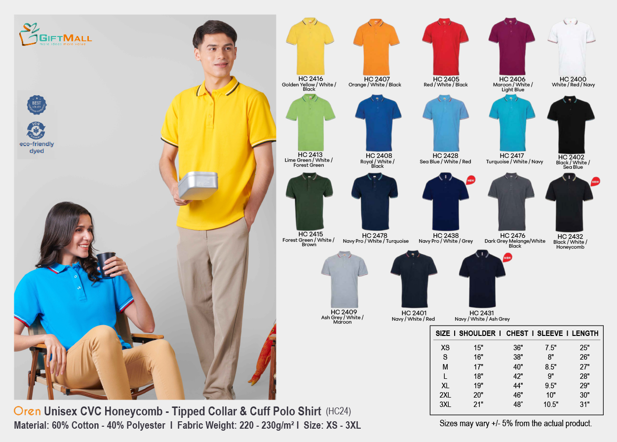 Oren HC 24<br>(220-230gsm)<br>Unisex CVC Honeycomb