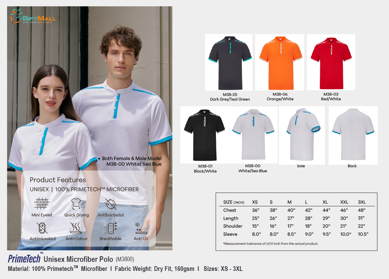 Le'fonse M3800(160gsm)<br>Unisex PrimeTech Polo