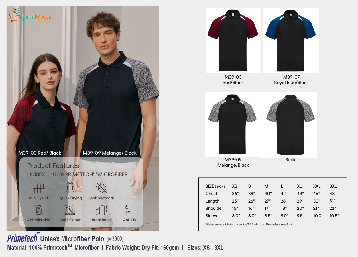 Le'fonse M3900(160gsm)<br>Unisex PrimeTech Polo