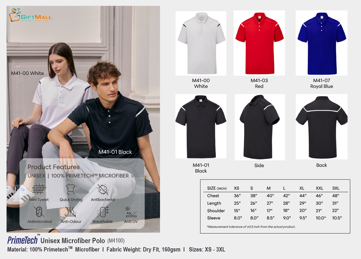 Le'fonse M4100(160gsm)<br>Unisex PrimeTech Polo