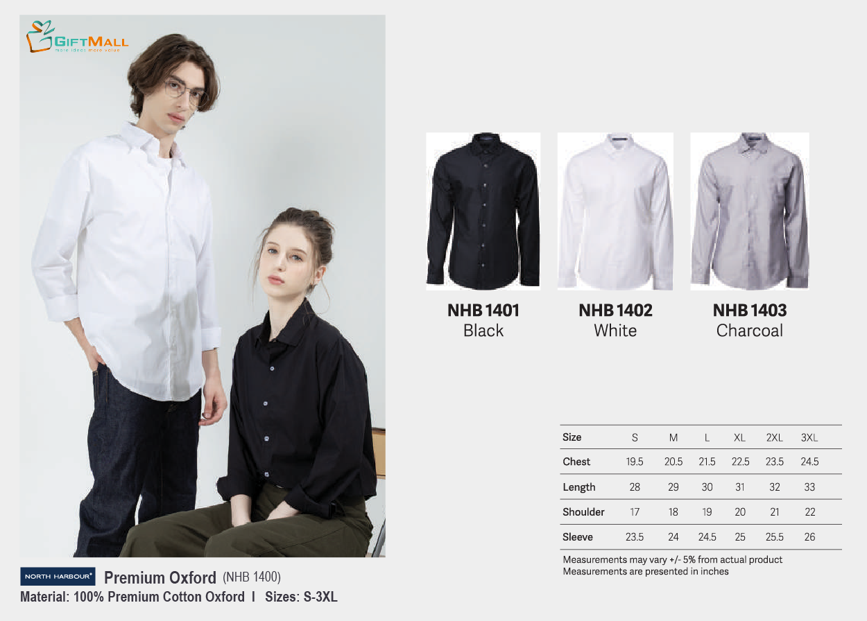 North Harbour NHB1400<br>Premium Oxford Long Sleeve