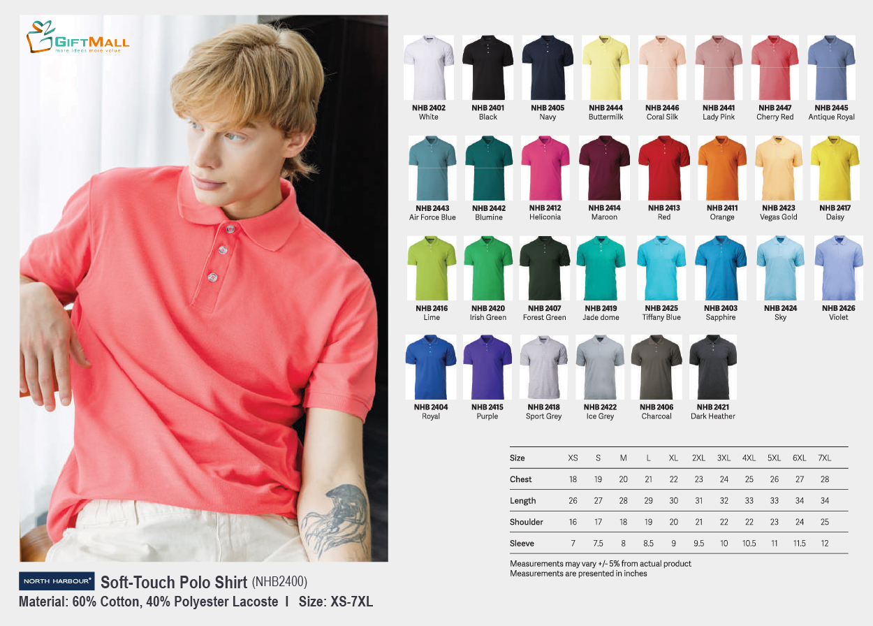 North Harbour NHB 2400<br>Unisex Soft-Touch Polo