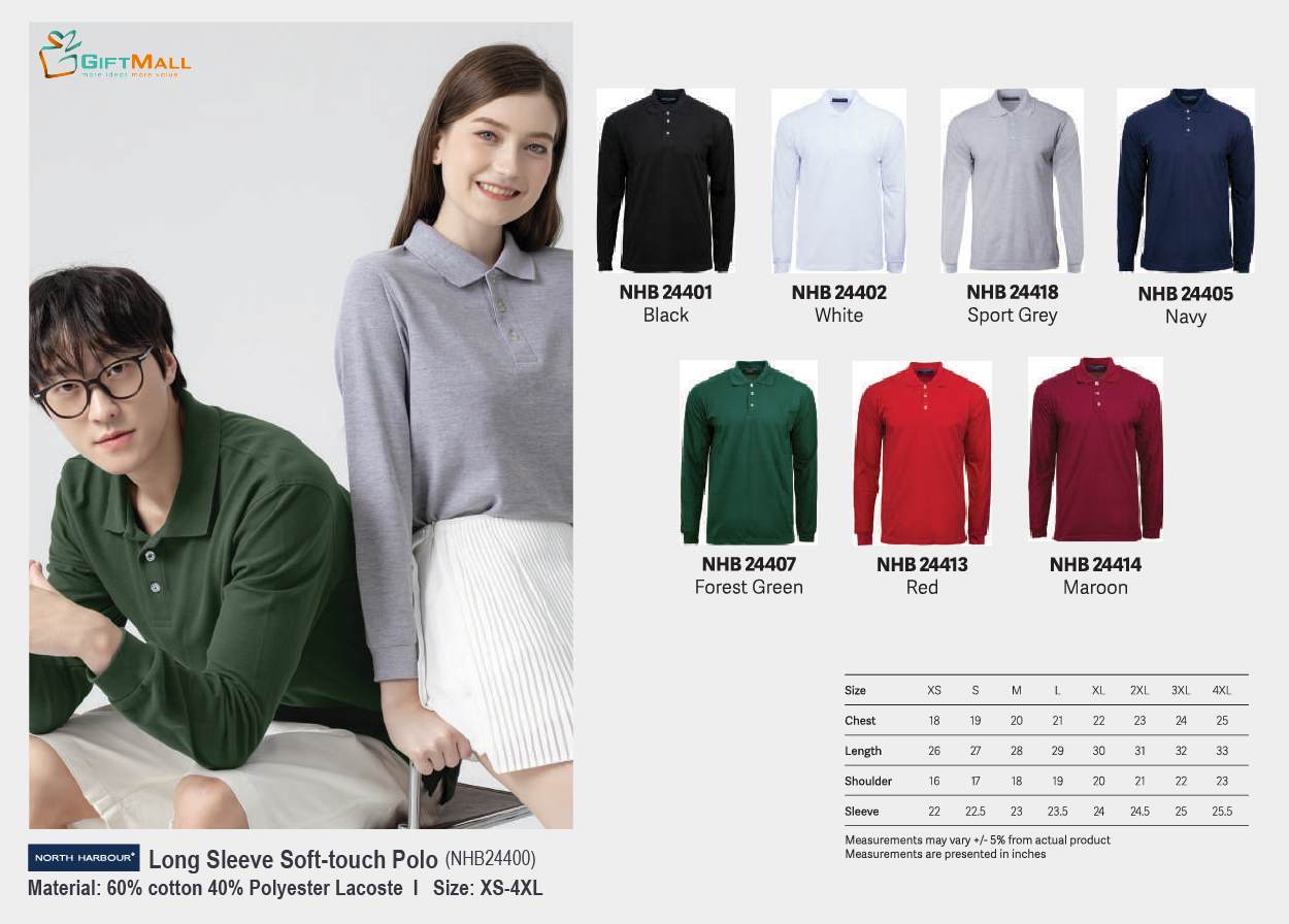 North Harbour NHB24400<br>Unisex Long Sleeve Polo
