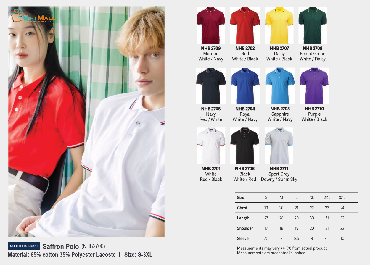 North Harbour NHB 2700<br>Unisex Saffron Polo
