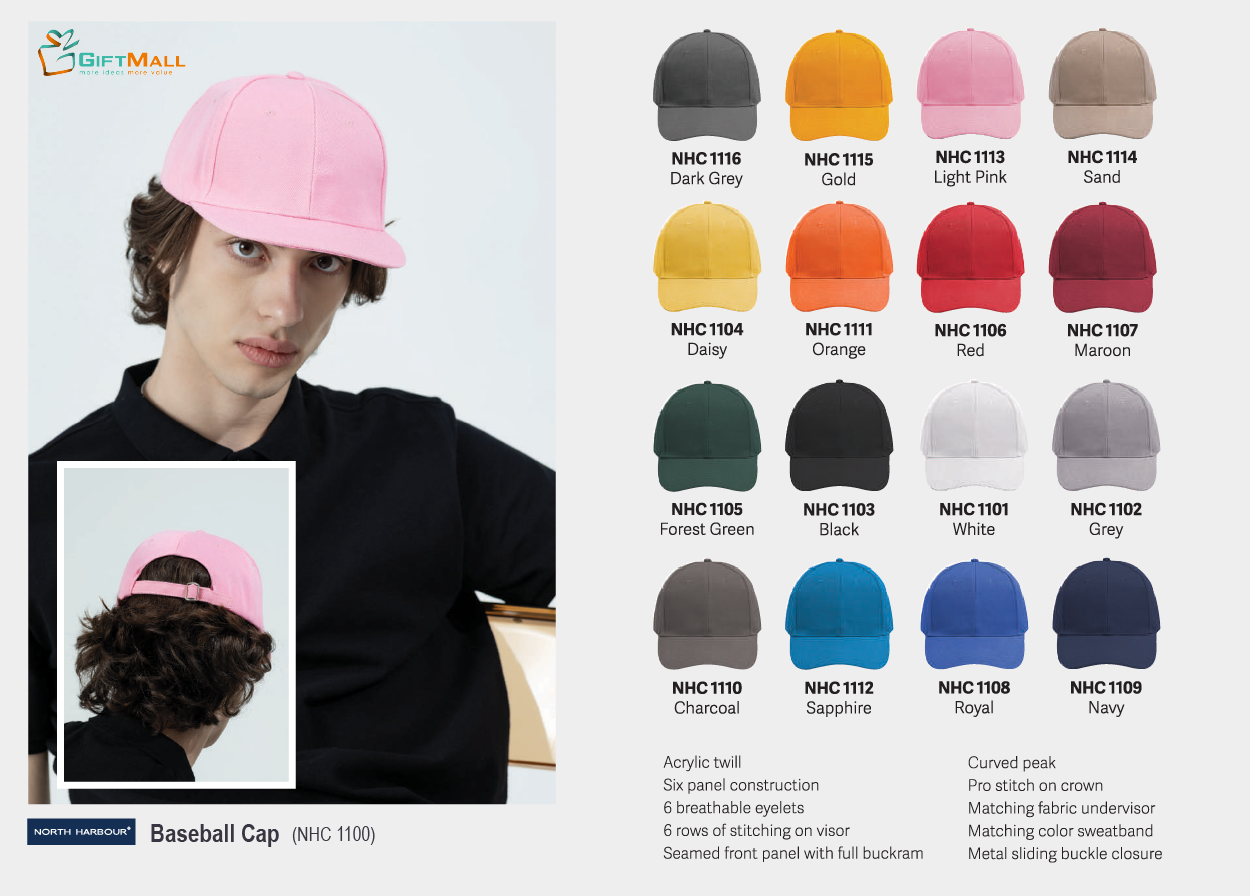 North Harbour NHC1100<br>6 Panel Baseball Cap