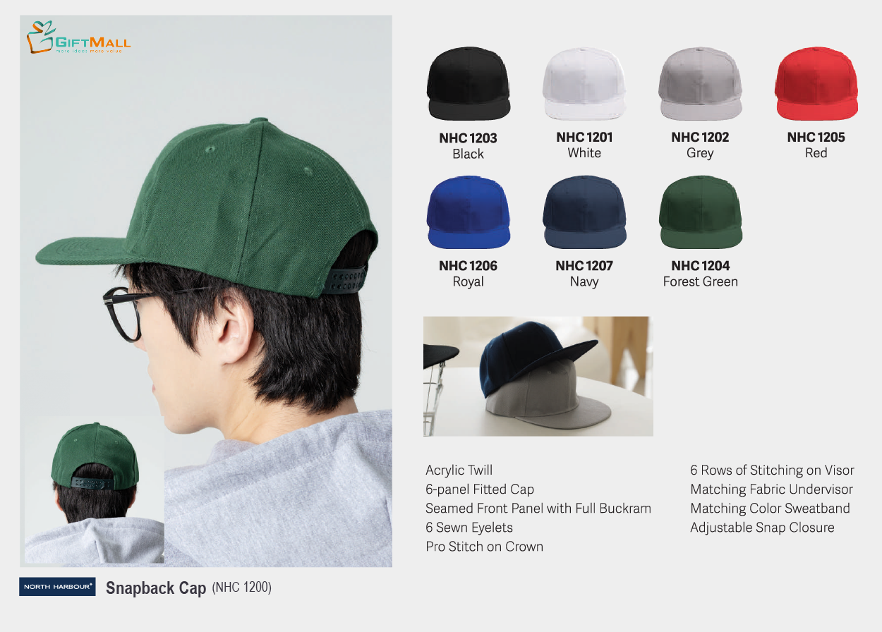 North Harbour NHC1200<br>6 Panel Snapback Cap