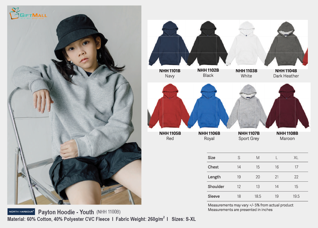 North Harbour NHH 1100B <br> Hoodie-Youth (260gsm)