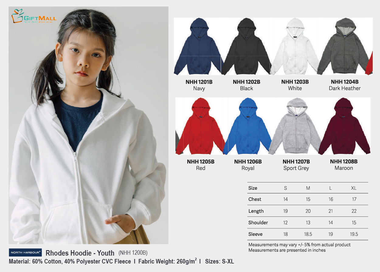 North Harbour NHH 1200B <br> Hoodie-Youth (260gsm)