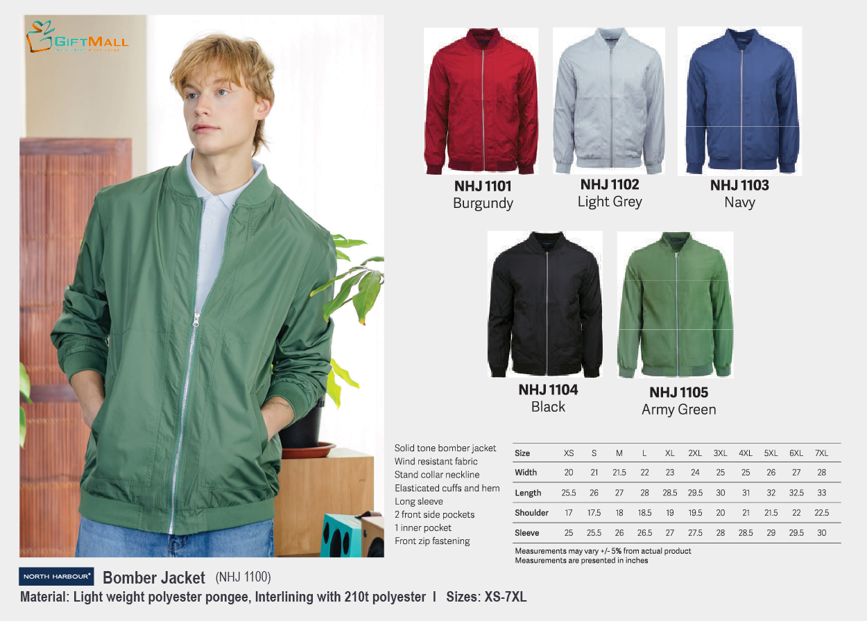 North Harbour NHJ 1100<br>Unisex Bomber Jacket
