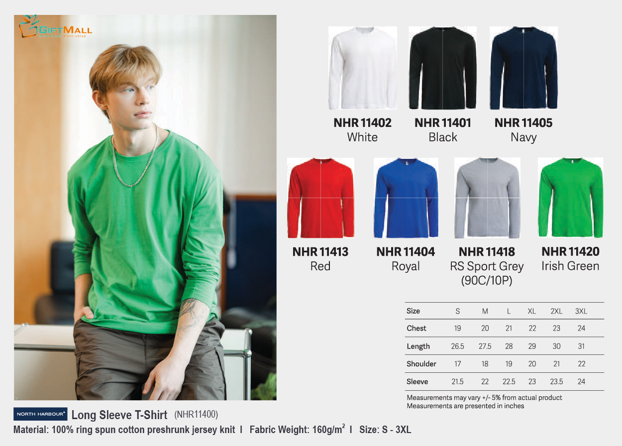 North Harbour NHR 11400<br>(160gsm)<br>Long Sleeve T-Shirt