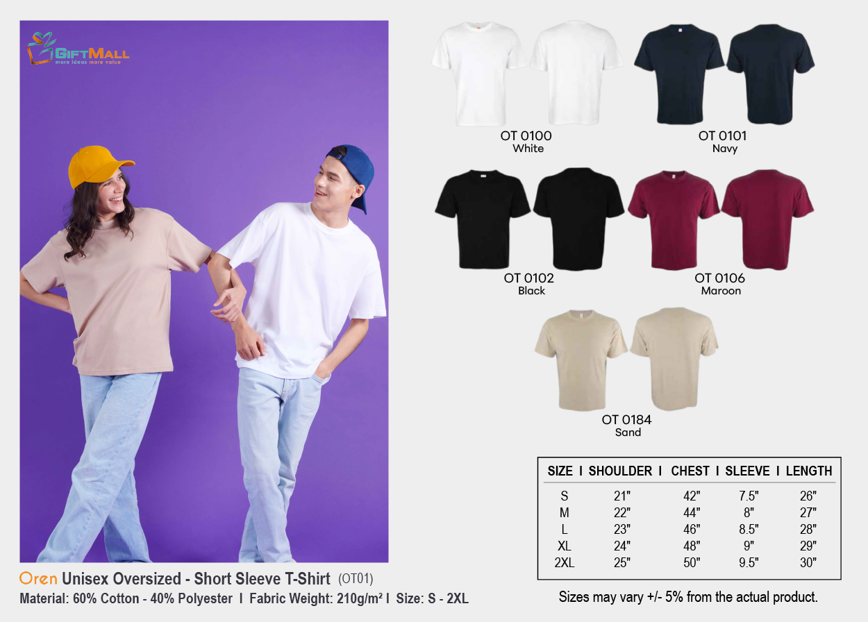 Oren OT 01 (210gsm)<br>Unisex Oversized T-Shirt