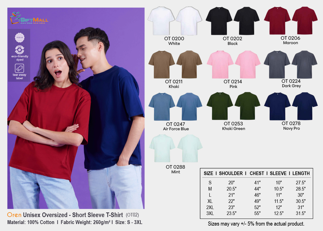 Oren OT 02 (260gsm)<br>Unisex Oversized T-Shirt