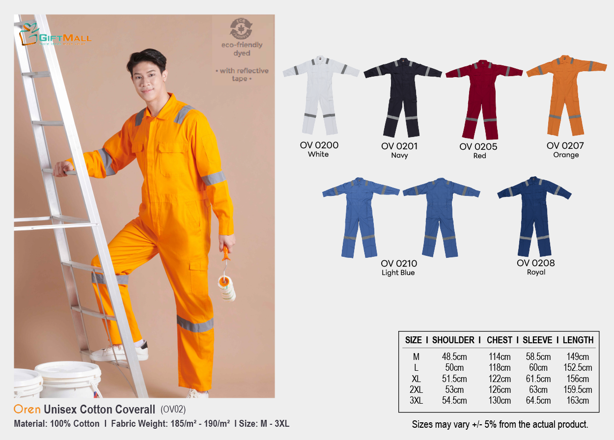 Oren OV02 (185gsm)<br>Unisex Cotton Coverall