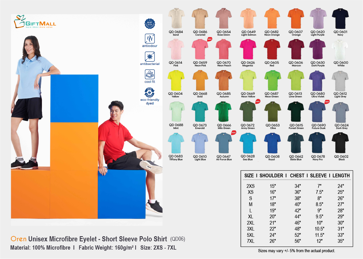 Oren QD06 (160gsm)<br>Unisex Microfibre Eyelet