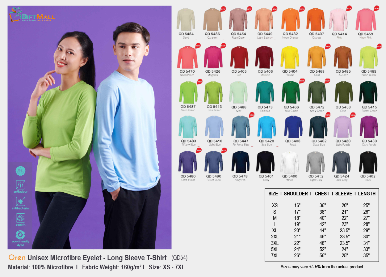 Oren QD54 (160gsm)<br>Unisex Microfibre Eyelet
