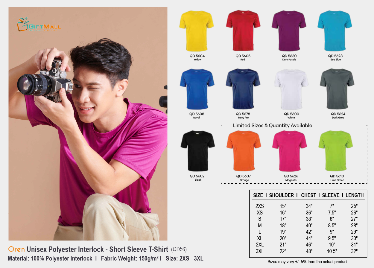Oren QD56 (150gsm)<br>Unisex Polyester