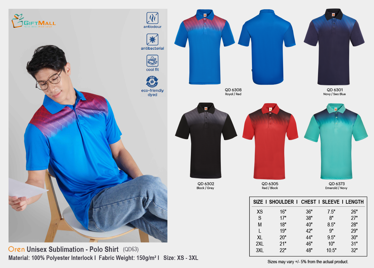 Oren QD63 (150gsm)<br>Unisex Sublimation